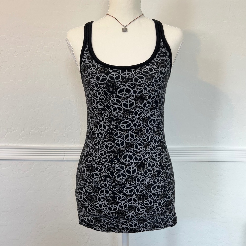vintage y2k black and grey peace sign patterned tank top